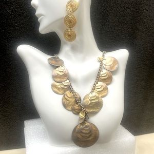 Coldwater Creek Golden-Toned Disk Necklace/Gold-Earring Set